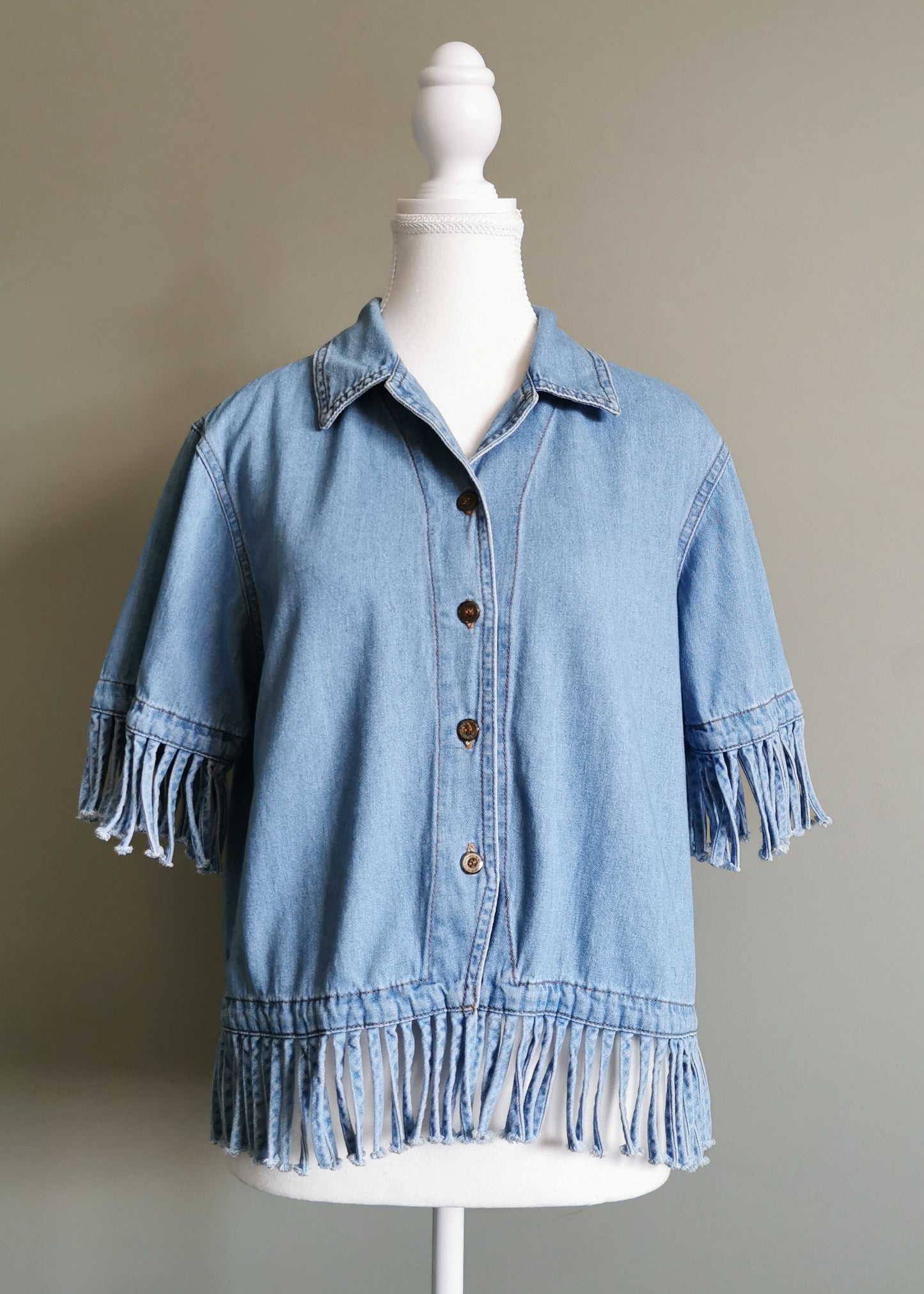 Color Me Cotton Denim Fringe Shirt (M)