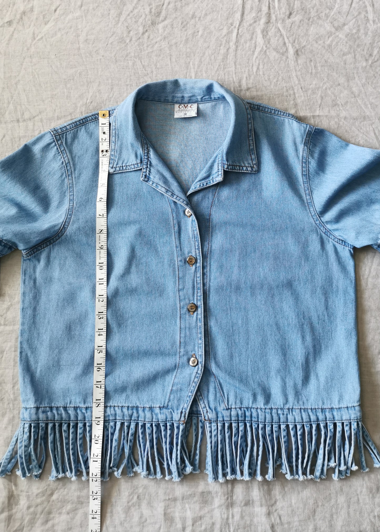 Color Me Cotton Denim Fringe Shirt (M)