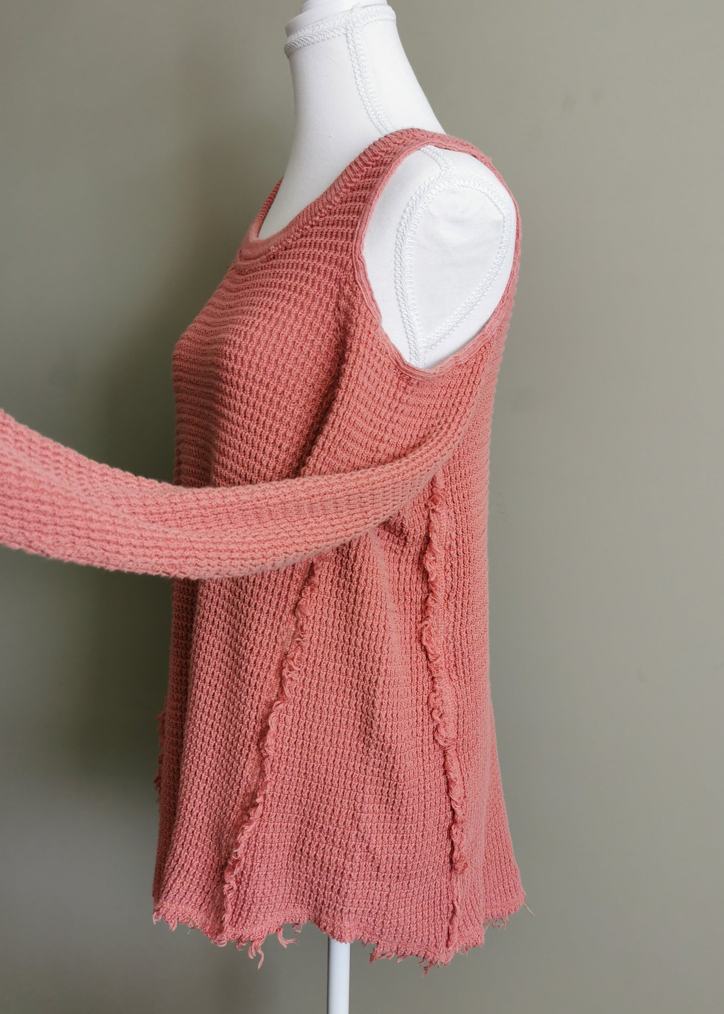 Free People Sunrise Sunset Cold Shoulder Cotton Thermal Sweater (S)