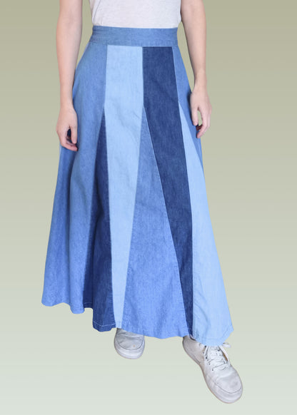 Love The Label Cotton Colorblocked Denim Midi Skirt (M)*