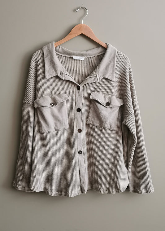 Bucketlist Cotton Waffle Knit Oversized Shirt (M)