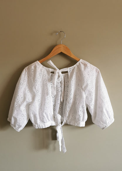 Oak + Fort Cotton Eyelet Tie Back Crop Top (S)